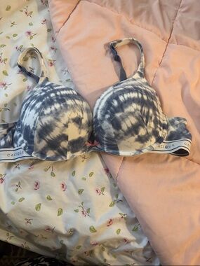 Cacique Gray & White Tie-Dye Padded Bra